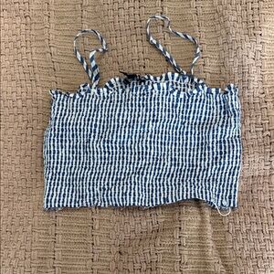 Express Blue and White Checkered Tank Top
